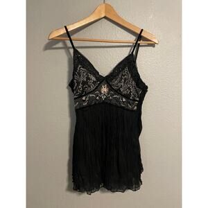 Celle Tank Top Womens Small Black Paisley Sequin Embroidered Cami Boho Fairy Y2K